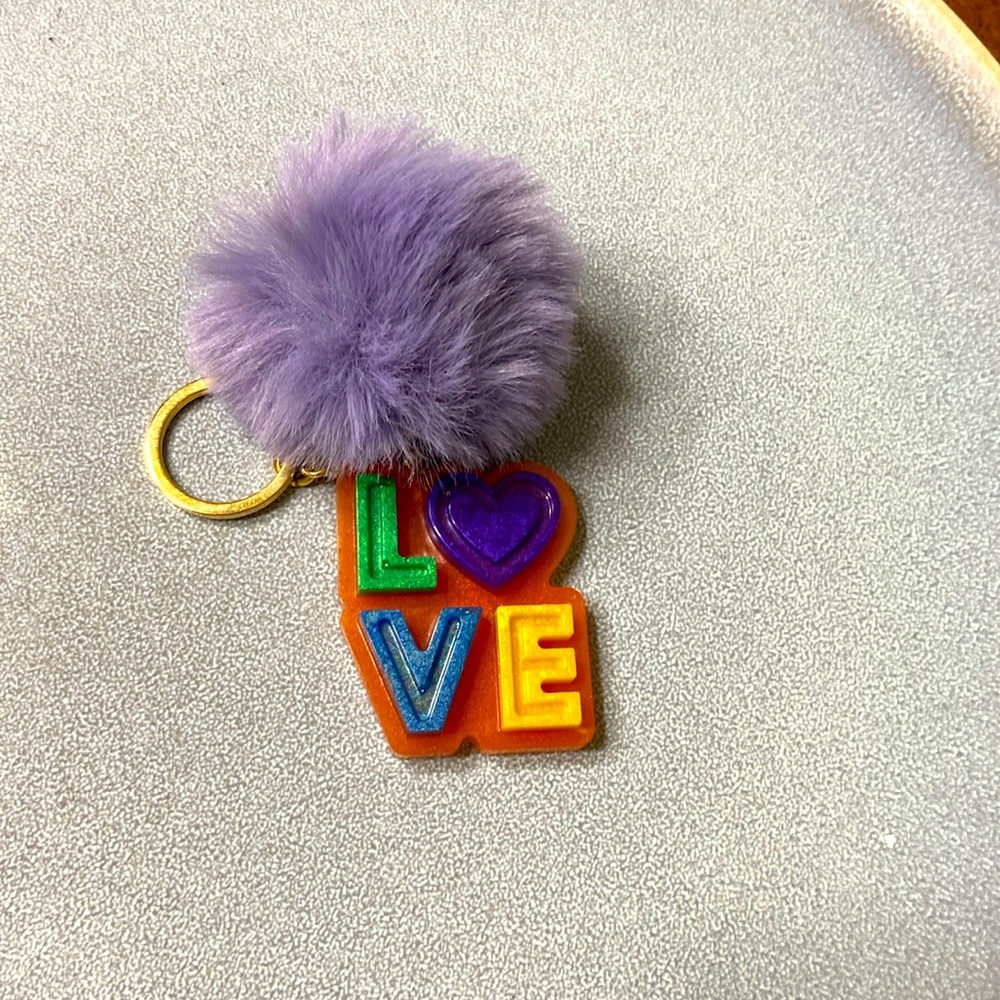 Handmade Keychain LOVE and Pom Pom